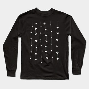 Pretty Little White Hearts and Threads on Black Long Sleeve T-Shirt